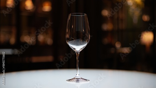 Wallpaper Mural Empty wine glass centered on glossy table with subtle moody bokeh background Torontodigital.ca