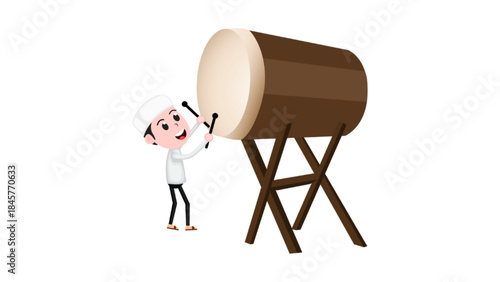 Silhouette vector of a person hitting a mosque drum 