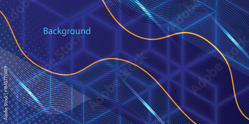 Abstract modern blue wave vector background Dark blue luxury premium background with shining gold line waves, suitable for banners, wallpapers, brochures and posters. Vector illustration