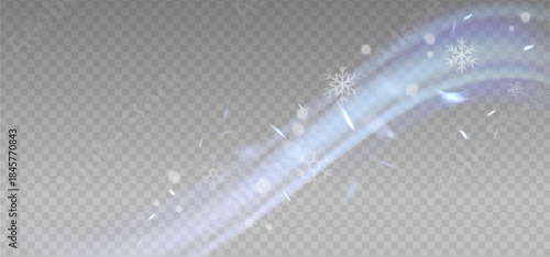 Sparse snowfall Christmas overlay. Subtle flying snow flakes and light dispersion on grey transparent background. Amusing winter silver snowflake overlay template. Astonishing vertical illustration.