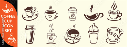 Coffee cup icon. Set of vector cups with coffee. Coffee cup logo, Coffee cup big set design .