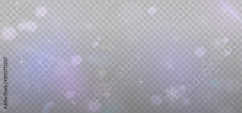 Christmas overlay with falling snowflakes and Prism light dispersion overlay with blue light effect. Blurred snow for cards, invitations, banners, advertising. Vector