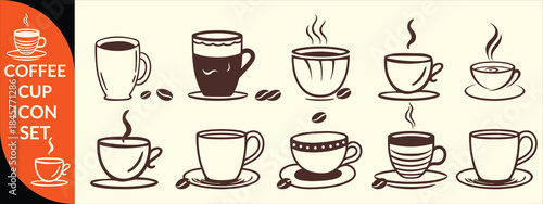 Coffee cup icon. Set of vector cups with coffee. Coffee cup logo, Coffee cup big set design .