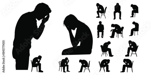 Silhouettes of People Expressing Sadness and Despair in Different Poses grief