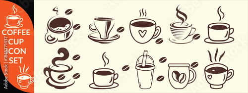 Coffee cup icon. Set of vector cups with coffee. Coffee cup logo, Coffee cup big set design .
