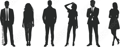 Silhouettes of Six Business Professionals in Various Poses women