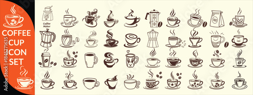 Coffee cup icon. Set of vector cups with coffee. Coffee cup logo, Coffee cup big set design .