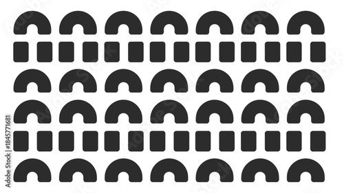 Geometric pattern with black arches and rectangles on white