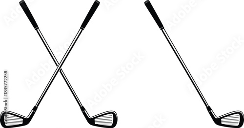 Two Golf Clubs Crossed and One Golf Club Isolated on White Background Keywords: golf clubs, golf, sport, equipment, recreation