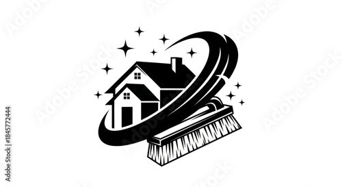 Cleaning Service Logo with Houses and Brush.