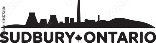 Sudbury Ontario Skyline with Cityscape, and Canada. design Vector black silhouette