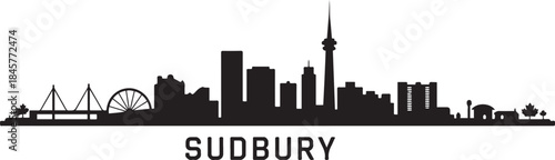 Sudbury Ontario Skyline with Cityscape, and Canada. design Vector black silhouette