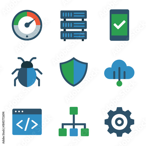 Online content management and editing icon set with text blocks pencil tags checklist rating flat vector illustration