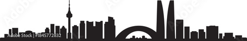 Seoul Skyline Silhouette with South Korea, and Cityscape. design Vector black silhouette
