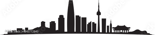 Seoul Skyline Silhouette with South Korea, and Cityscape. design Vector black silhouette