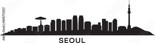 Seoul Skyline Silhouette with South Korea, and Cityscape. design Vector black silhouette