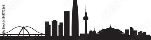 Seoul Skyline Silhouette with South Korea, and Cityscape. design Vector black silhouette