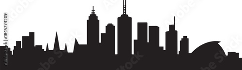 Melbourne skyline vector banner. design Vector black silhouette