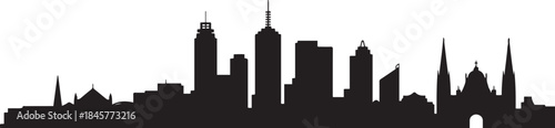 Melbourne skyline vector banner. design Vector black silhouette