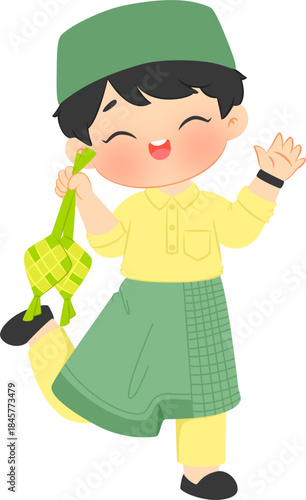 Muslim boy with ketupat