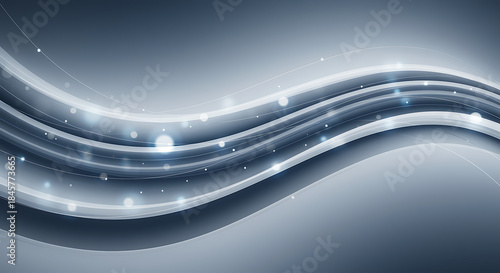 Abstract glowing blue wave lines flowing with light particles and bokeh effects on a dark gradient background