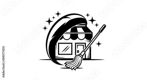 Sparkling Storefront Cleaning Service with Mop and Shine Effect.