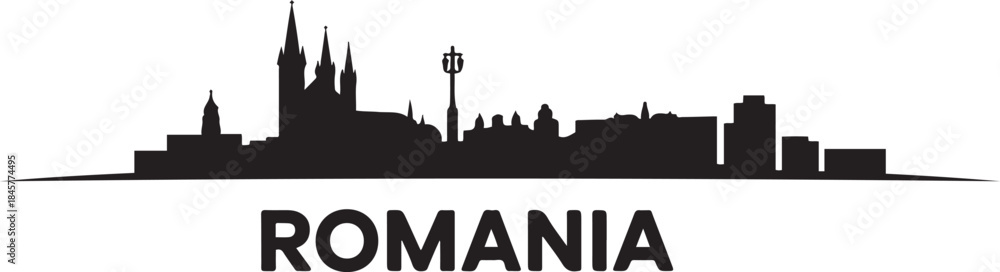 Fototapeta premium ClujNapoca Skyline Silhouette with Romania. design Vector black silhouette