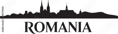 ClujNapoca Skyline Silhouette with Romania. design Vector black silhouette