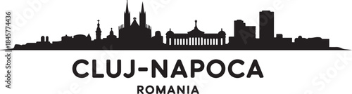 ClujNapoca Skyline Silhouette with Romania. design Vector black silhouette