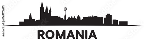 ClujNapoca Skyline Silhouette with Romania. design Vector black silhouette