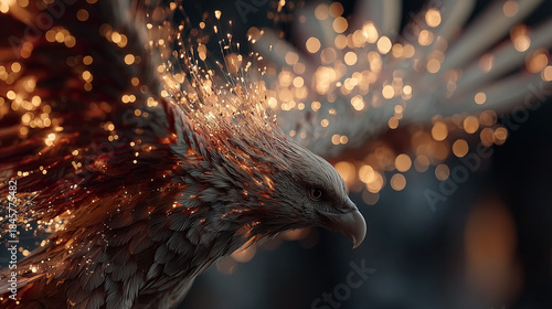 Close up the powerful of phoenix flying with beautiful glowing around , epic image.