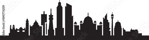 The city skyline. Delhi. Silhouettes of buildings. design Vector black silhouette