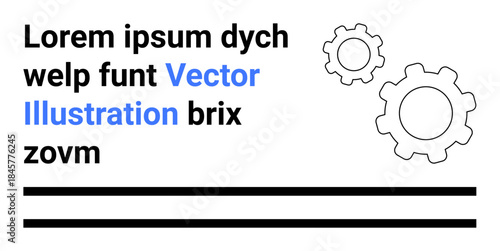 Industrial innovation, mechanical systems, business design, creative layouts, engineering concepts, education tools. Two gears and placeholder text with lines. Industrial innovation and mechanical