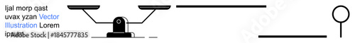 Justice, balance, decision-making, analysis, fairness, measurement. A minimalistic ion of a scale and magnifying glass in black lines. Justice and balance concepts illustrated