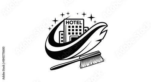 Hotel Cleaning Service Icon with Brush and Building.