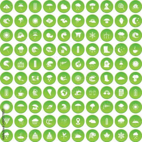 100 weapons icons set green circle