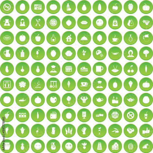 100 Vegetables and Healthy Food Icons Set