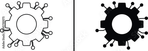 Technical System Icon. Digital Configuration, Network Setting, and Integration Vector