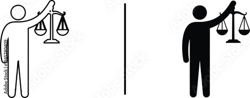 Justice and Law Icon. Person Holding Balance Scale and Legal Service Vector