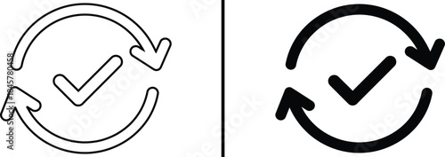 Completed Process Icon. Checkmark, Verified Cycle, and Approval Symbol Vector