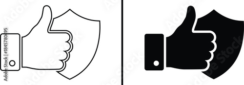 Best Security Icon. Thumbs Up with Shield Protection and Safety Approval Vector