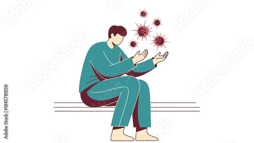 Illustration of a person catching viruses, symbolizing illness and health concerns