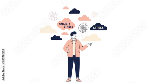 Illustration depicting stress and anxiety mental health concept, flat design style