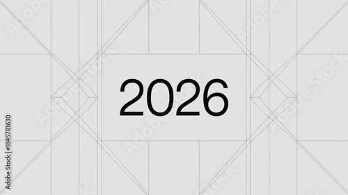 Modern minimalist design with 2026 in bold black font on gray background