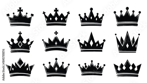 Collection of elegant black crowns in various royal designs and shapes