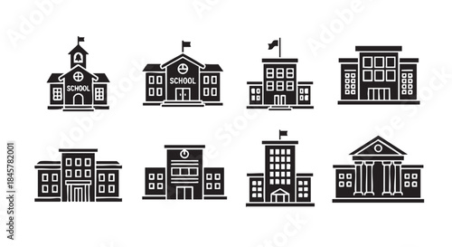 School building illustrations in black and white educational institution images