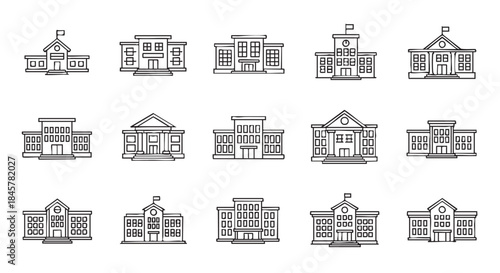 Seamless pattern of buildings in line art style vector illustration