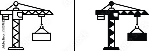 Tower Crane and Construction Lifting Icon. Heavy Machinery Symbol Vector Set