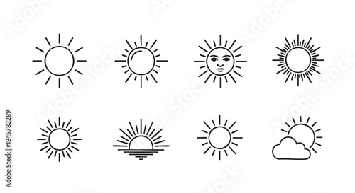 Set of hand drawn sun icons design vector illustration graphic design
