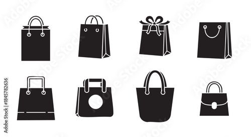 Various shopping bag icons arranged in a simple flat design format